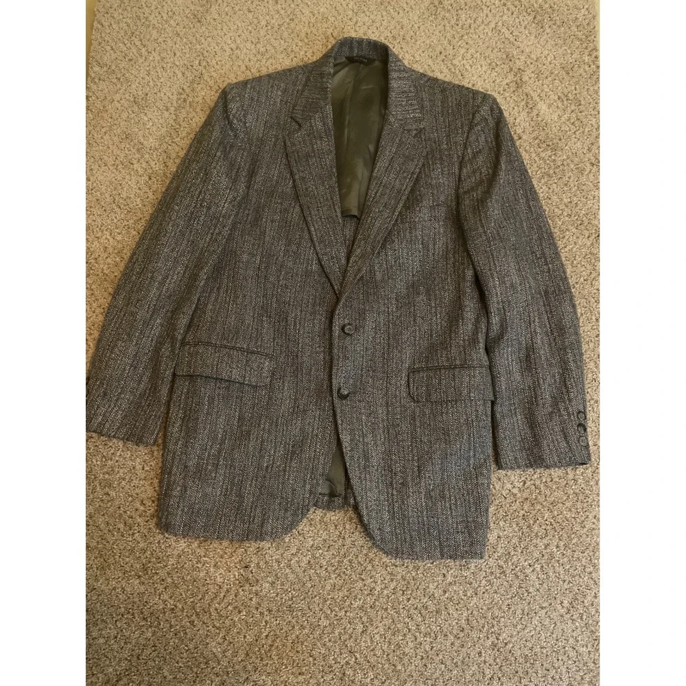 Stafford Mens Blazer Sport Coat 42R Grey Tweed Plaid Two Button Wool Blend